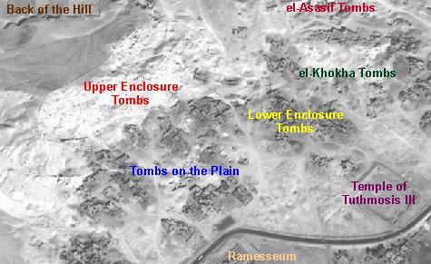 satellite photo: tombs of the noblemen on Gebel Sheikh abd el-Qurnah